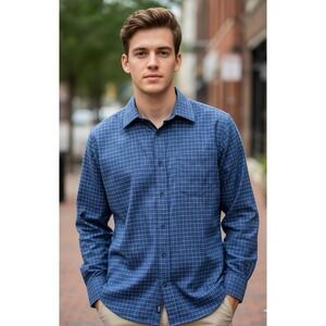 H. Herzfeld Shirt Mens Large‎ Blue Cotton Plaid Flannel Button Up Casual Wear